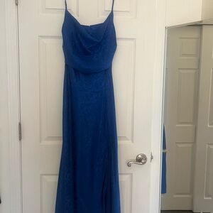 Lulu’s Satin Royal Blue Cowl Midi Dress